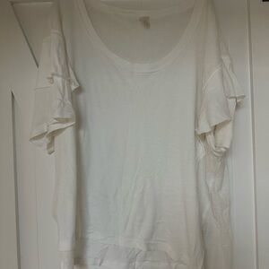 Free People Cream Ruffled Flutter Sleeve Tee